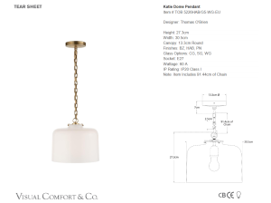 Szeroka Lampa Wisząca KATIE White Glass - Antyczny Mosiądz | Thomas O'Brien   