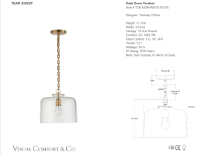 Szeroka Lampa Wisząca KATIE Seeded Glass - Antyczny Mosiądz  | Thomas O'Brien  