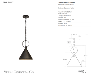 Lampa Wisząca LIMOGES M - Black | Suzanne Kasler 