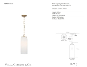 Wąska Lampa Wisząca KATIE White Glass - Antyczny Mosiądz | Thomas O'Brien  