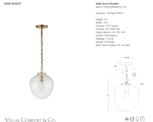 Lampa Wisząca KATIE ACORN - Clear Glass & Antyczny Mosiądz  | Thomas O'Brien  