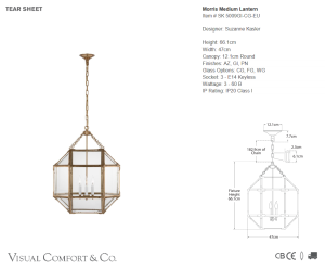 Lampa Wisząca MORRIS M Clear Glass - Postarzane Złoto | Suzanne Kasler 