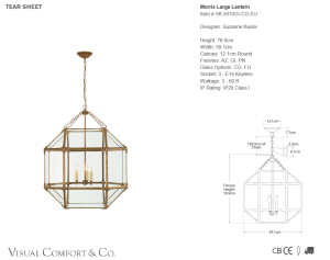 Lampa Wisząca MORRIS L Clear Glass - Postarzane Złoto | Suzanne Kasler  