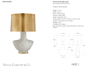Mała Lampa Stołowa ARMATO - Biała Porcelana & Antyczny Mosiądz | Kelly Wearstler