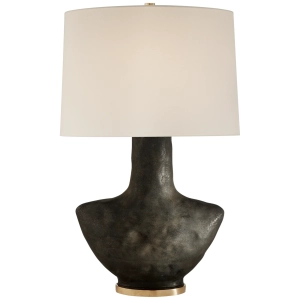 Mała Lampa Stołowa ARMATO - Czarna Porcelana & Len | Kelly Wearstler 