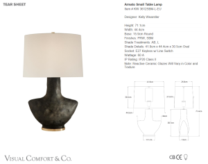 Mała Lampa Stołowa ARMATO - Czarna Porcelana & Len | Kelly Wearstler 