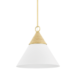 Lampa Wisząca z Plecionką MICA  L - Biały & Postarzany Mosiądz 