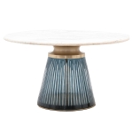 Stolik Kawowy MODERN - Niebieskie Szkło & Biały Marmur & Mosiądz