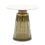 Stolik Pomocniczy MODERN - Zielone Szkło & Biały Marmur & Mosiądz