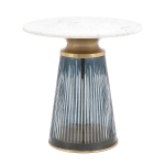 Stolik Pomocniczy MODERN - Niebieskie Szkło & Biały Marmur & Mosiądz 