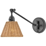 Regulowany Kinkiet SHINES - Czarny & Naturalny Rattan