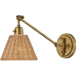 Regulowany Kinkiet SHINES - Mosiądz & Naturalny Rattan