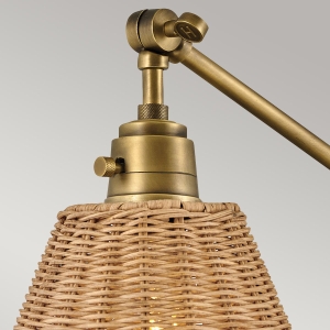Regulowany Kinkiet SHINES - Mosiądz & Naturalny Rattan